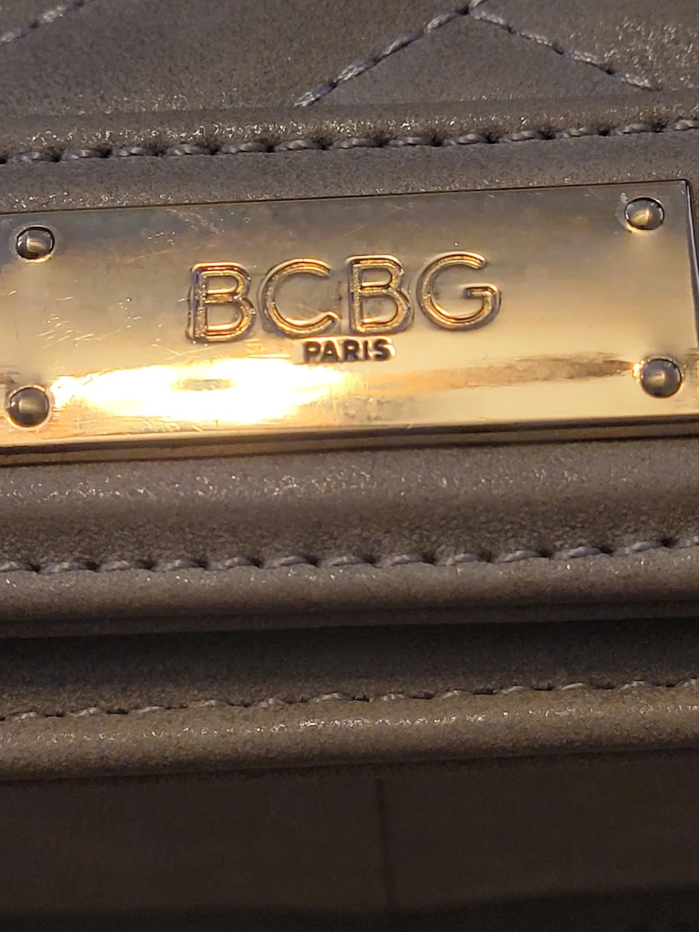 BCBG Paris Gray Taupe Quilted Shoulder Bag Gold Chain Purse